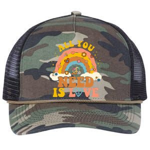 All You Need Is Love Hippie Rainbow Peace Retro Rope Trucker Hat Cap