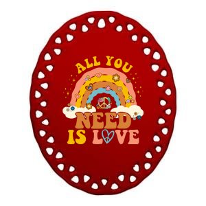 All You Need Is Love Hippie Rainbow Peace Ceramic Oval Ornament