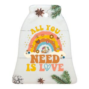 All You Need Is Love Hippie Rainbow Peace Ceramic Bell Ornament