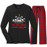 Are You Part Of Inn Crowd Or Stable Few Christmas Nativity Women's Long Sleeve Flannel Pajama Set 