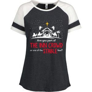 Are You Part Of Inn Crowd Or Stable Few Christmas Nativity Enza Ladies Jersey Colorblock Tee