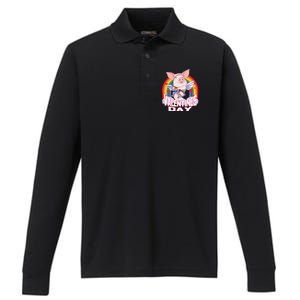 American Yorkshire Pig Cupid Funny Valentines Day Gift Performance Long Sleeve Polo