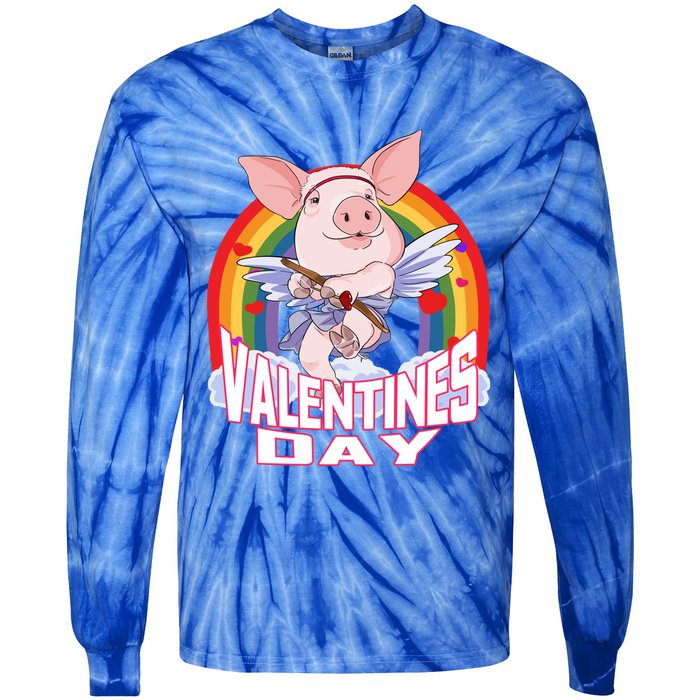 American Yorkshire Pig Cupid Funny Valentines Day Gift Tie-Dye Long Sleeve Shirt