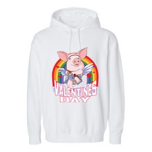 American Yorkshire Pig Cupid Funny Valentines Day Gift Garment-Dyed Fleece Hoodie