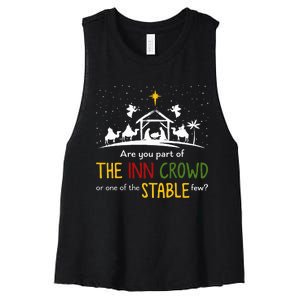 Are You Part Of Inn Crowd Or Stable Few Christmas Nativity Women's Racerback Cropped Tank