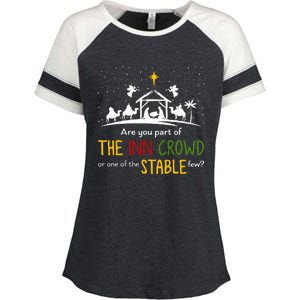 Are You Part Of Inn Crowd Or Stable Few Christmas Nativity Enza Ladies Jersey Colorblock Tee