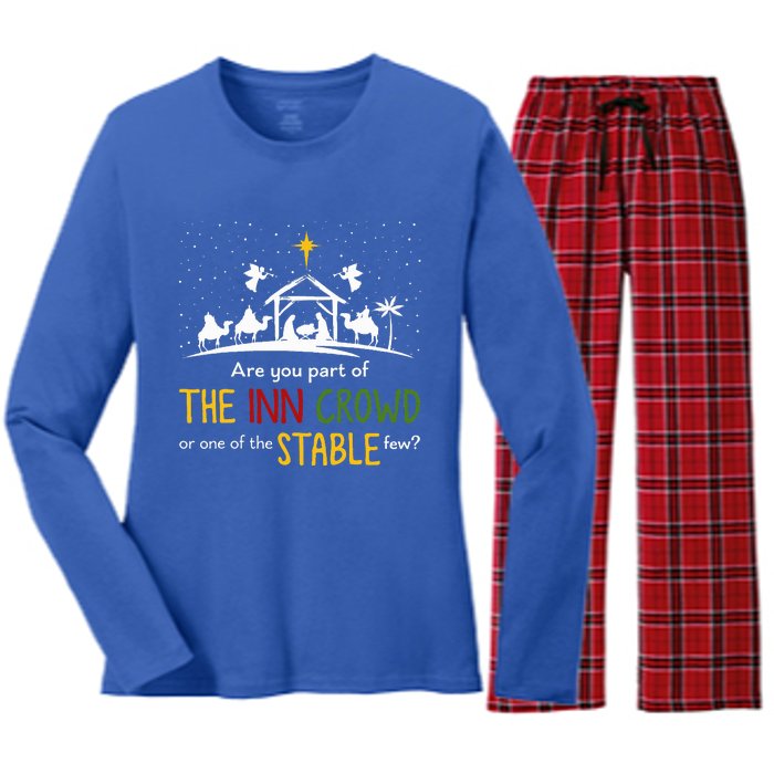 Are You Part Of Inn Crowd Or Stable Few Christmas Nativity Women's Long Sleeve Flannel Pajama Set 