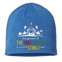 Are You Part Of Inn Crowd Or Stable Few Christmas Nativity Sustainable Beanie