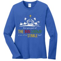 Are You Part Of Inn Crowd Or Stable Few Christmas Nativity Ladies Long Sleeve Shirt