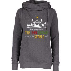 Are You Part Of Inn Crowd Or Stable Few Christmas Nativity Womens Funnel Neck Pullover Hood