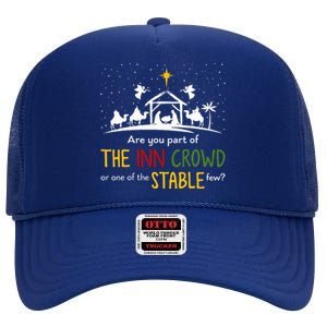 Are You Part Of Inn Crowd Or Stable Few Christmas Nativity High Crown Mesh Back Trucker Hat