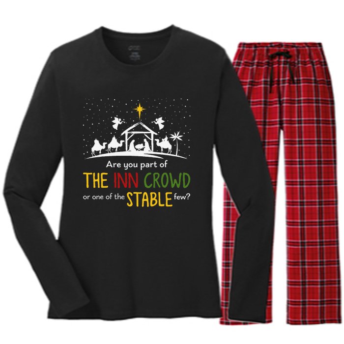 Are You Part Of Inn Crowd Or Stable Few Christmas Nativity Women's Long Sleeve Flannel Pajama Set 