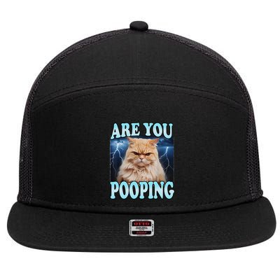 Are You Pooping Funny Meme Cat Lover Humor Sarcastic Joke Gift 7 Panel Mesh Trucker Snapback Hat