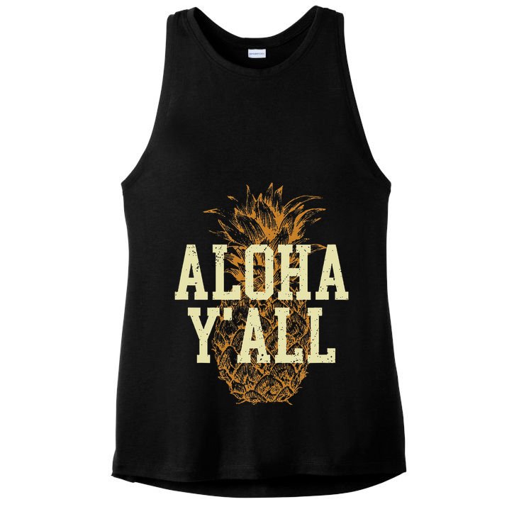 Aloha Yall Pineapple Vacation Hawaiian Ladies PosiCharge Tri-Blend Wicking Tank