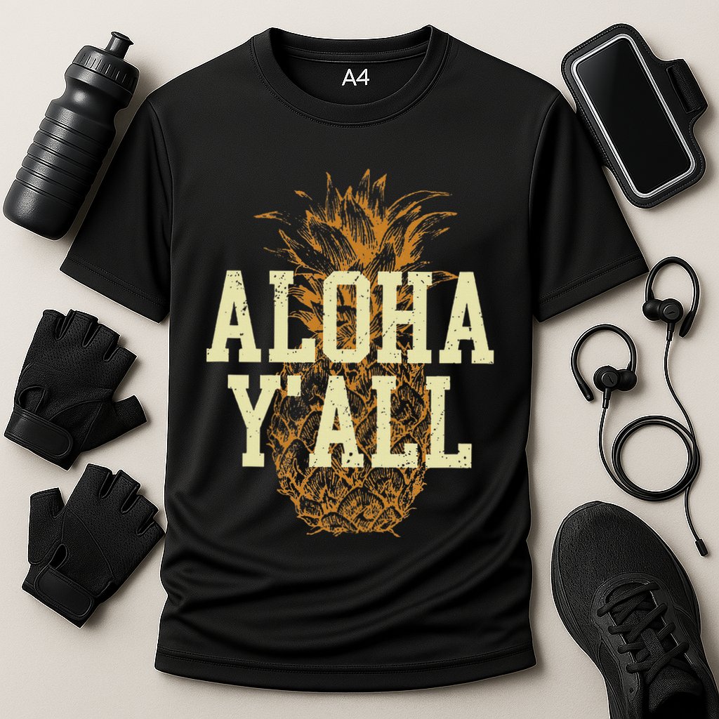 Aloha Yall Pineapple Vacation Hawaiian Cooling Performance Crew T-Shirt