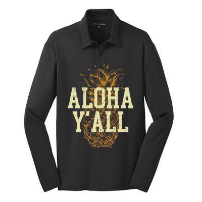 Aloha Yall Pineapple Vacation Hawaiian Silk Touch Performance Long Sleeve Polo