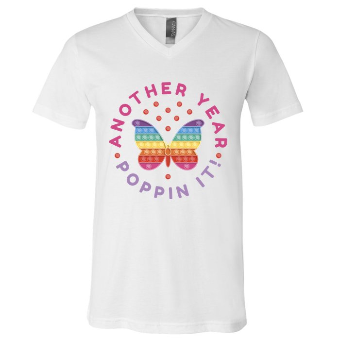 Another Year Poppin It Butterfly Push Pop V-Neck T-Shirt
