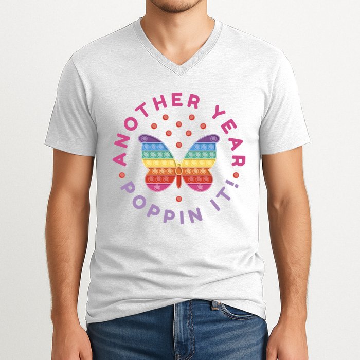 Another Year Poppin It Butterfly Push Pop V-Neck T-Shirt