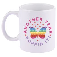 Another Year Poppin It Butterfly Push Pop 11oz C Handle Ceramic Mug