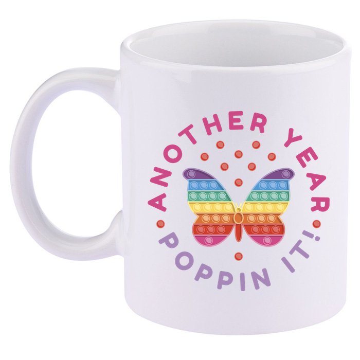 Another Year Poppin It Butterfly Push Pop 11oz C Handle Ceramic Mug