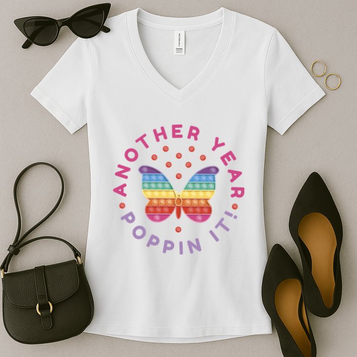 Another Year Poppin It Butterfly Push Pop Women's V-Neck T-Shirt