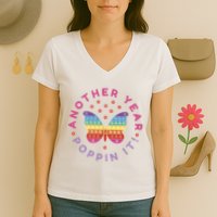 Another Year Poppin It Butterfly Push Pop Women's V-Neck T-Shirt