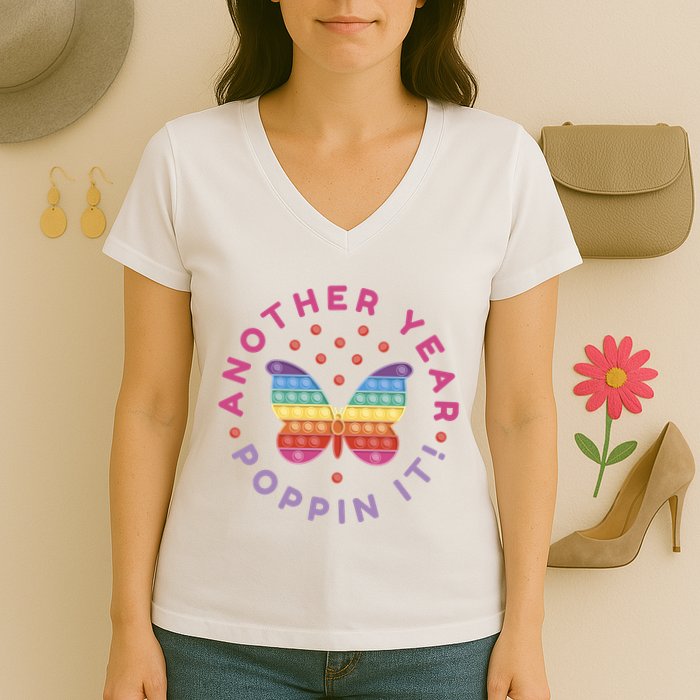 Another Year Poppin It Butterfly Push Pop Women's V-Neck T-Shirt
