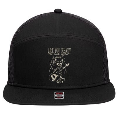 Are You Ready To Rock Right Meow Cat Rock Playing Guitar 7 Panel Mesh Trucker Snapback Hat