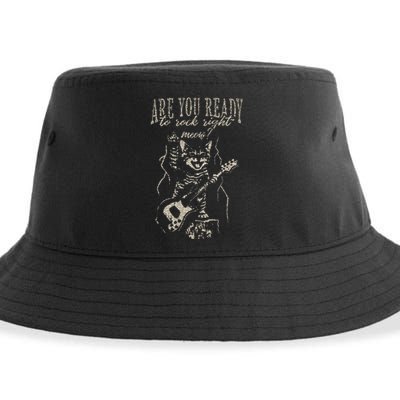 Are You Ready To Rock Right Meow Cat Rock Playing Guitar Sustainable Bucket Hat