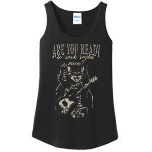 Are You Ready To Rock Right Meow Cat Rock Playing Guitar Ladies Essential Tank