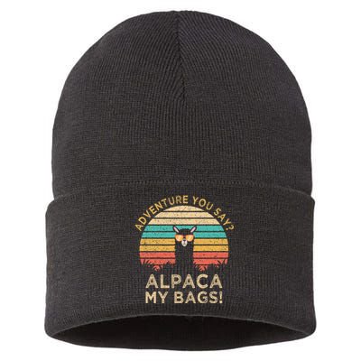 Adventure You Say Alpaca My Bags Vintage Funny Travel Sustainable Knit Beanie