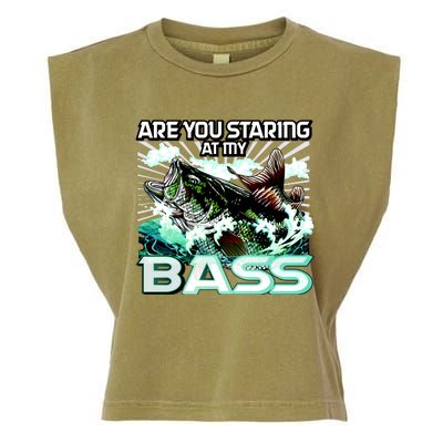 Are You Staring At My Bass Funny Fishing Garment-Dyed Women's Muscle Tee