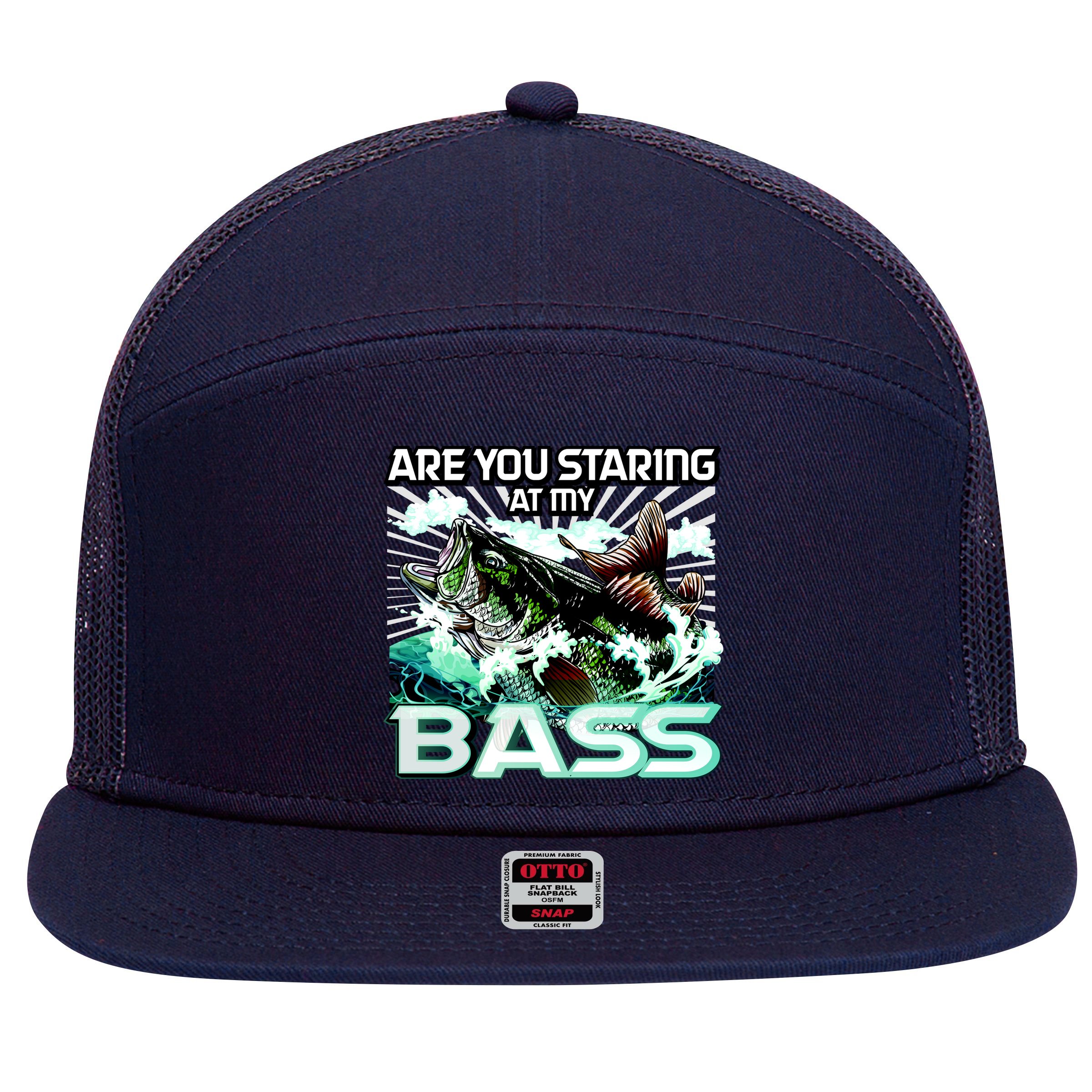 Are You Staring At My Bass Funny Fishing 7 Panel Mesh Trucker Snapback Hat