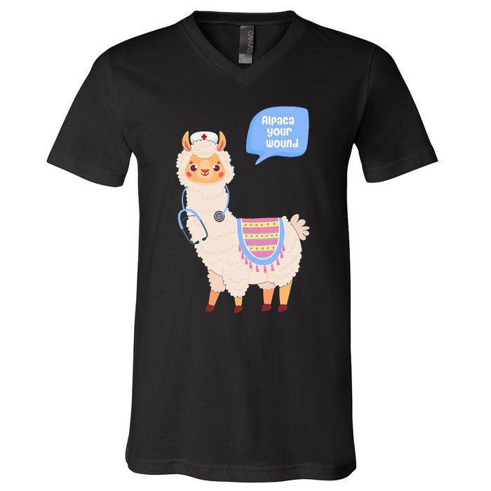 Alpaca Your Wound Cute Llama Wound Care Nurse V-Neck T-Shirt