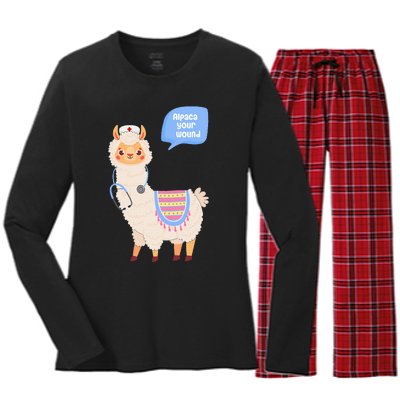 Alpaca Your Wound Cute Llama Wound Care Nurse Gift Women's Long Sleeve Flannel Pajama Set 