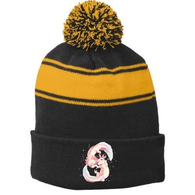 Axolotl Ying Yang Stripe Pom Pom Beanie