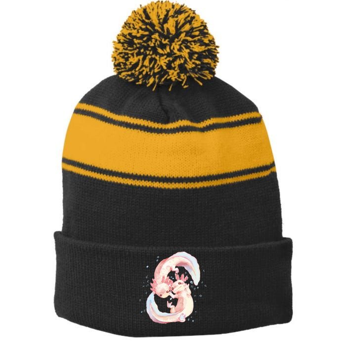 Axolotl Ying Yang Stripe Pom Pom Beanie