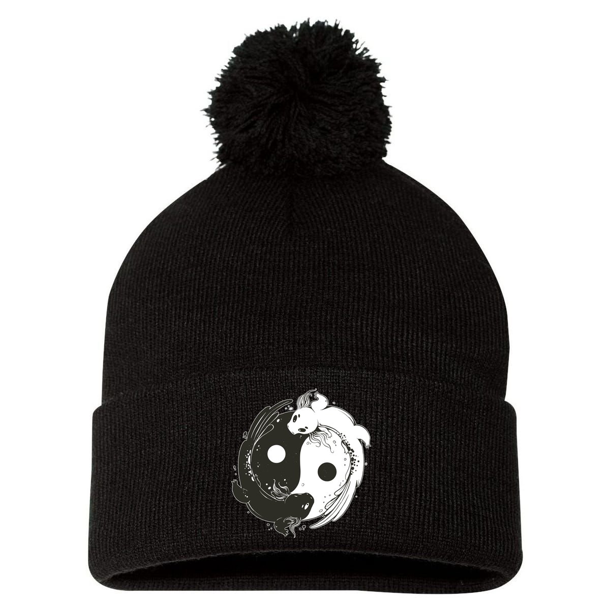 Axolotl Yin Yang Pom Pom 12in Knit Beanie