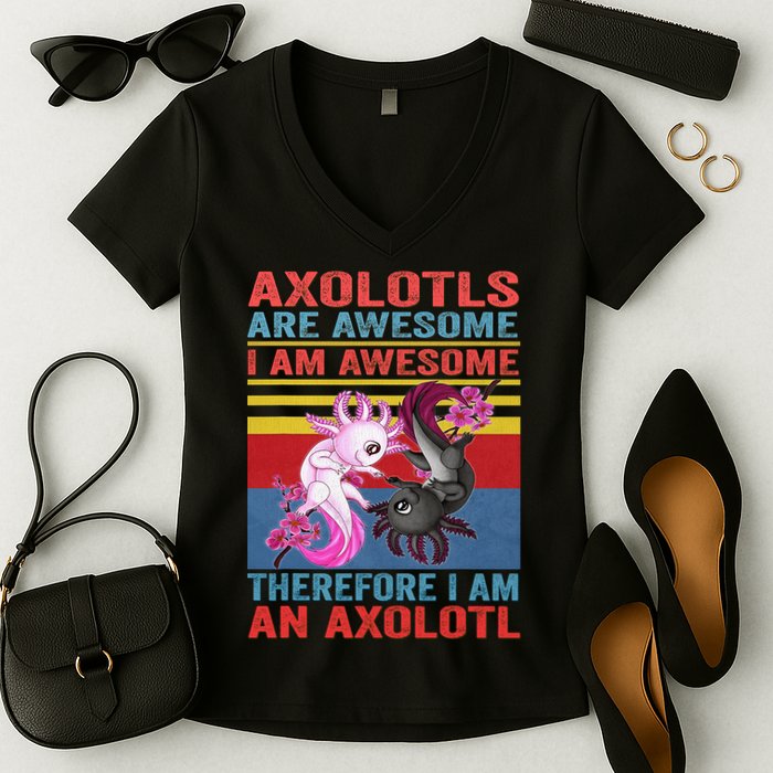 Axolotl Yin Yang Plush Pets Axolotyls Are Awesome Women's V-Neck T-Shirt