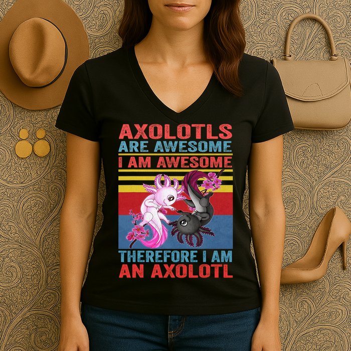 Axolotl Yin Yang Plush Pets Axolotyls Are Awesome Women's V-Neck T-Shirt