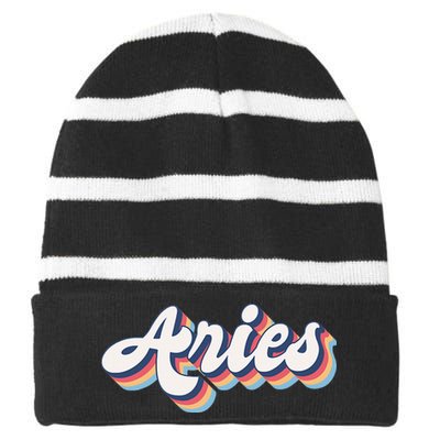 Aries Zodiac Astrology March April Birthday Striped Beanie with Solid Band