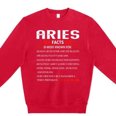 Aries Zodiac Birthday Aries Facts Gift Funny Premium Crewneck Sweatshirt