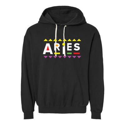 Aries Zodiac Design 90s Style Garment-Dyed Fleece Hoodie