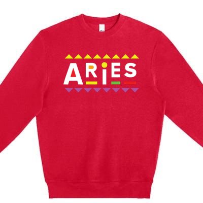 Aries Zodiac Design 90s Style Premium Crewneck Sweatshirt