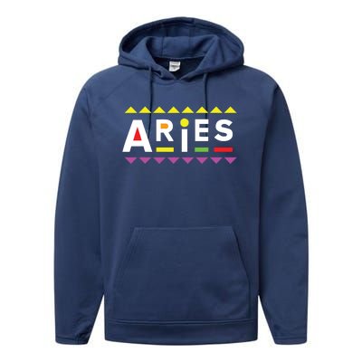 Aries Zodiac Design 90s Style Performance Fleece Hoodie