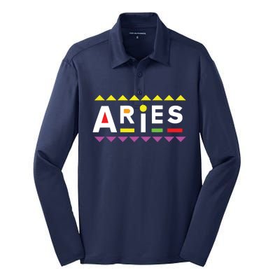 Aries Zodiac Design 90s Style Silk Touch Performance Long Sleeve Polo