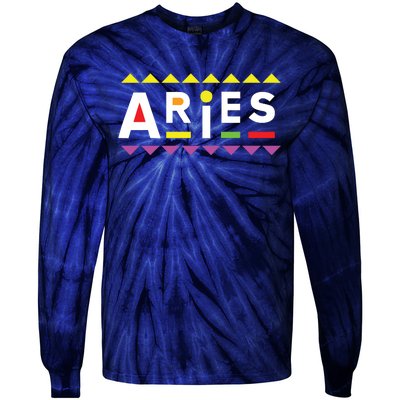 Aries Zodiac Design 90s Style Tie-Dye Long Sleeve Shirt