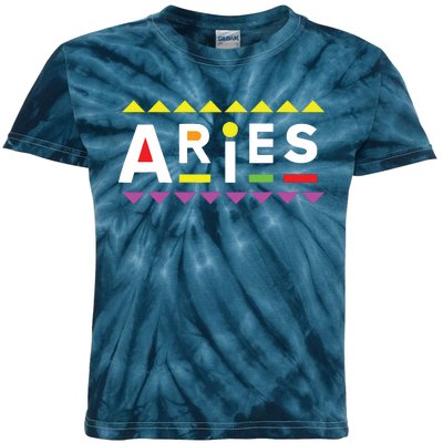 Aries Zodiac Design 90s Style Kids Tie-Dye T-Shirt