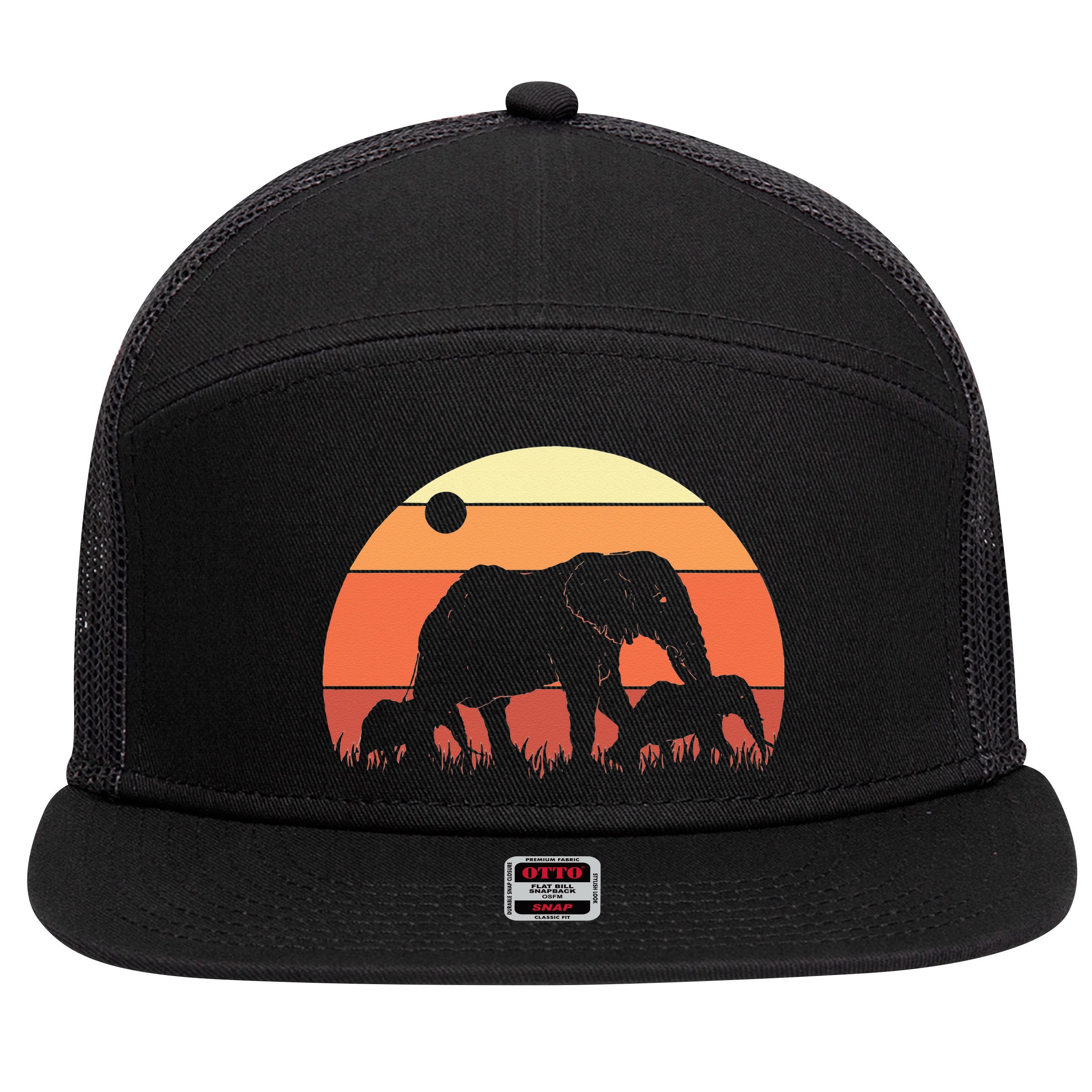 Africa Zoo Keeper Animal Family Retro Elephant 7 Panel Mesh Trucker Snapback Hat