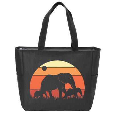 Africa Zoo Keeper Animal Family Retro Elephant Zip Tote Bag